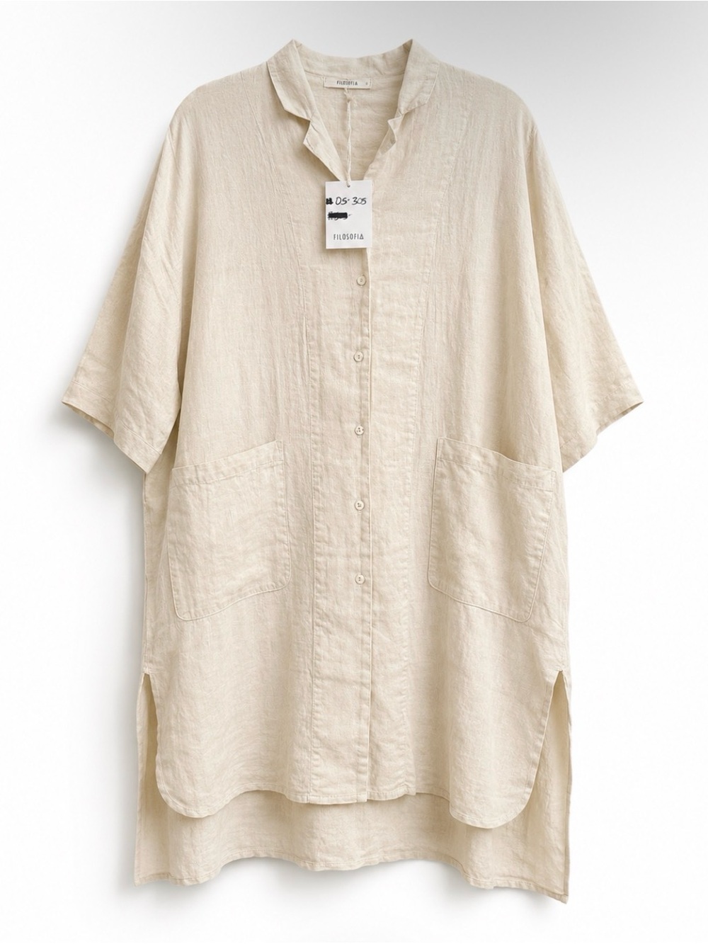 NWT Filosofia 100% Linen Oversized Tunic Shirt Dress Cream Small